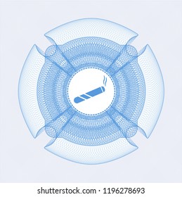 Light blue rosette or money style emblem with joint, cigarette icon inside