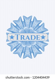 Light blue rosette (money style emblem) with text Trade inside