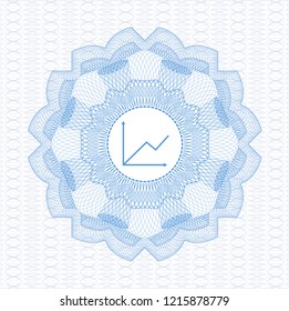 Light blue rosette (money style emblem) with chart icon inside
