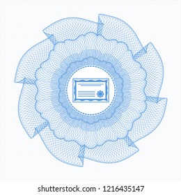 Light blue rosette (money style emblem) with certificate icon inside