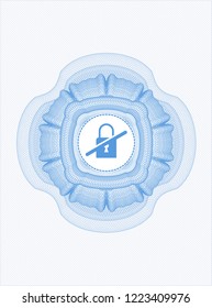 Light blue rosette or money style emblem with inaccessible icon inside