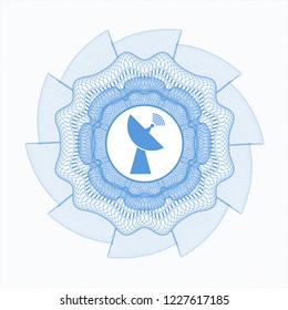 Light blue rosette or money style emblem with radar icon inside