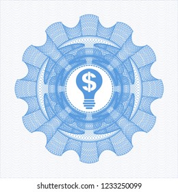 Light blue rosette or money style emblem with business idea icon inside