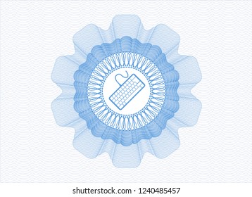 Light blue rosette (money style emblem) with keyboard icon inside