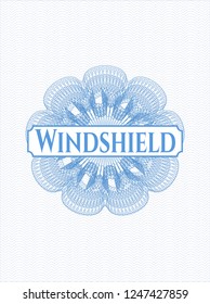 Light blue rosette (money style emblem) with text Windshield inside