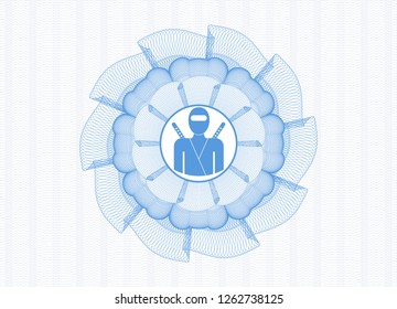 Light blue rosette (money style emblem) with ninja icon inside