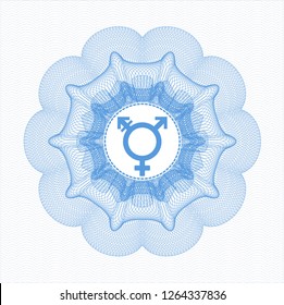 Light blue rosette (money style emblem) with transgender icon inside