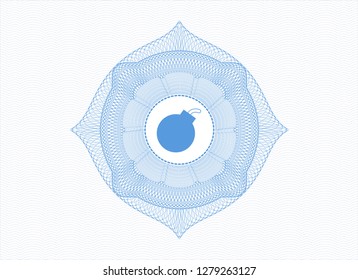 Light blue rosette (money style emblem) with bomb icon inside