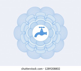 Light blue rosette (money style emblem) with tap icon inside