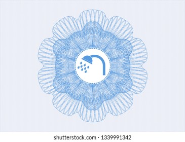 Light blue rosette (money style emblem) with shower icon inside