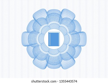 Light blue rosette or money style emblem with book icon inside