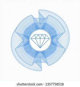 Light blue rosette (money style emblem) with diamond icon inside