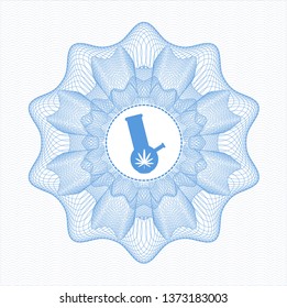 Light blue rosette (money style emblem) with bong of marijuana icon inside