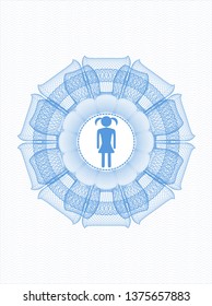 Light blue rosette (money style emblem) with girl icon inside