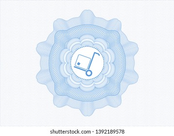 Light blue rosette or money style emblem with cargo icon inside