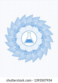Light blue rosette (money style emblem) with test tube icon inside