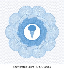 Light blue rosette (money style emblem) with ice cream icon inside