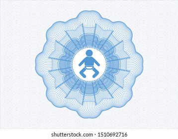 Light blue rosette (money style emblem) with baby icon inside