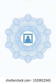 Light blue rosette or money style emblem with picture icon inside