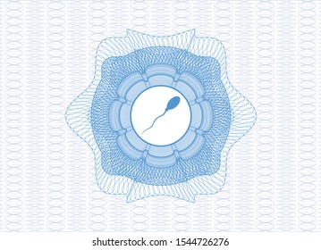 Light blue rosette or money style emblem with sperm icon inside