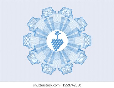 Light blue rosette (money style emblem) with bunch of grapes icon inside