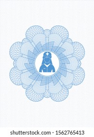 Light blue rosette or money style emblem with nurse icon inside
