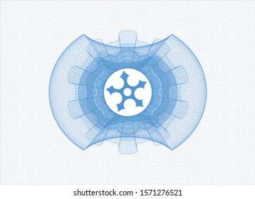 Light blue rosette or money style emblem with ninja star icon inside