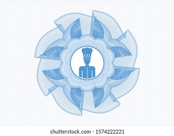 Light blue rosette (money style emblem) with chef icon inside