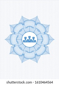 Light blue rosette (money style emblem) with business teamwork icon inside