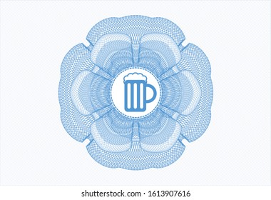 Light blue rosette (money style emblem) with beer jar icon inside