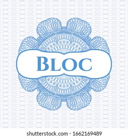 Rosette azul claro (emblema del estilo del dinero) con texto Bloque interior