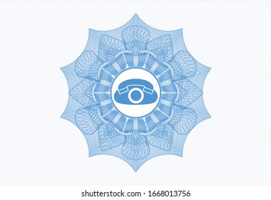 Rosette azul claro (emblema del estilo dinero) con icono de teléfono dentro