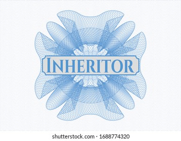 Estampilla azul claro o emblema de estilo dinero con texto Heredor dentro