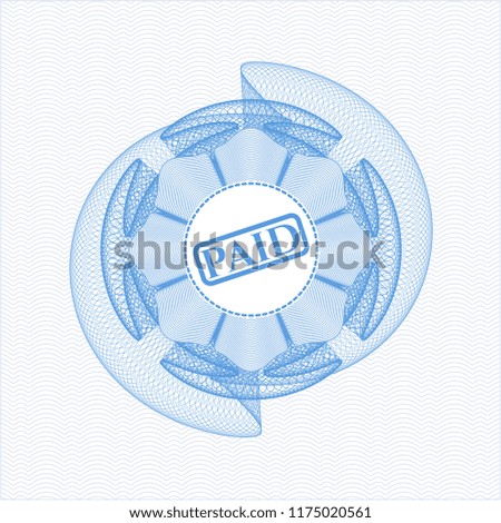 Light blue rosette (money style emblem) with paid icon inside