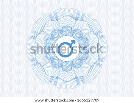 Light blue rosette or money style emblem with male icon inside