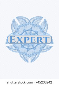 Light blue rosette with text Expert inside