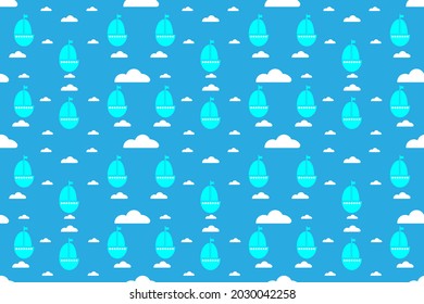 light blue sailboat vector pattern with white clouds on dark blue background