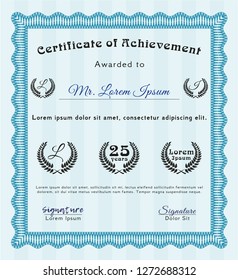 Light blue Sample Certificate. Artistry design. Vector illustration. Easy to print. 