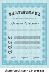 Light blue Sample Certificate. Artistry design. Easy to print. Customizable, Easy to edit and change colors. 