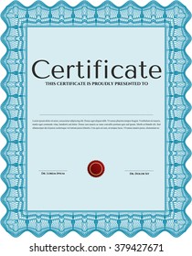 Light blue Sample Certificate. Artistry design. Vector pattern that is used in money and certificate. With quality background. 