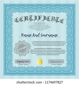 Light blue Sample Certificate. With background. Vector illustration. Retro design. 