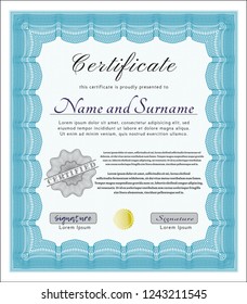 Light blue Sample Certificate. With background. Customizable, Easy to edit and change colors. Good design. 