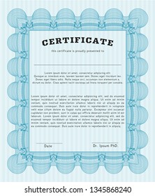 Light blue Sample Certificate. With background. Customizable, Easy to edit and change colors. Money Pattern. 