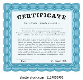 Light blue Sample Certificate. Beauty design. Customizable, Easy to edit and change colors. With guilloche pattern. 