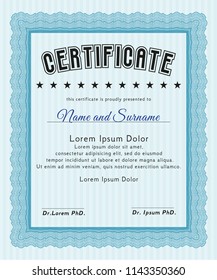 Light blue Sample Certificate. Beauty design. Vector illustration. With great quality guilloche pattern. 