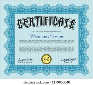 Light blue Sample Certificate. Beauty design. With complex background. Customizable, Easy to edit and change colors. 