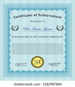 Light blue Sample Certificate. Beauty design. With quality background. Detailed. 