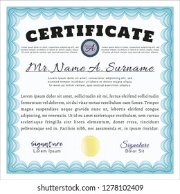Light blue Sample Certificate. With complex linear background. Detailed. Lovely design. 