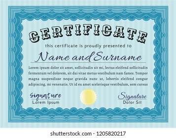 Light blue Sample Certificate. Customizable, Easy to edit and change colors. With quality background. Perfect design. 
