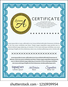 Light blue Sample Certificate. Customizable, Easy to edit and change colors. Printer friendly. Superior design. 